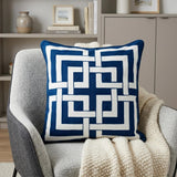 20" Blue and White Interlocking Cotton Throw Pillow