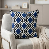 20" Blue and White Geometric Cotton Throw Pillow