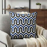 20" X 20" Blue and White Geometric Cotton Zippered Pillow