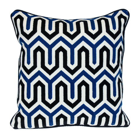 20" X 20" Blue and White Geometric Cotton Zippered Pillow
