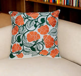 22" Orange And White Floral Cotton Throw Pillow with Embroidery
