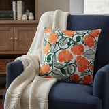 22" Orange And White Floral Cotton Throw Pillow with Embroidery