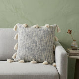 18" Gray and White Striped Cotton Throw Pillow With Tassels