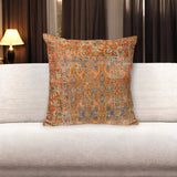 18" Blue and Pink Damask Cotton Throw Pillow