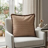 24" Brown and White Striped Cotton Throw Pillow With Fringe