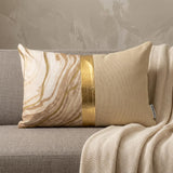 14" X 20" Beige and Gold Striped Cotton Blend Throw Pillow
