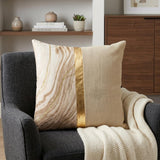 20" Beige and Gold Striped Cotton Blend Throw Pillow
