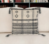 18" Beige and Black Southwestern Cotton Throw Pillow With Tassels