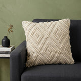 20" Off White Geometric Cotton Throw Pillow