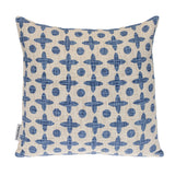 18" Beige and Blue Geometric Cotton Throw Pillow