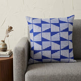 18" Blue and White Geometric Cotton Throw Pillow With Embroidery