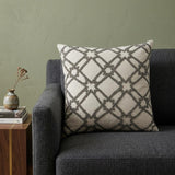 20" Beige and Gray Diamond Cotton Throw Pillow With Embroidery