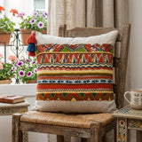 20" Beige and Orange Striped Cotton Blend Throw Pillow With Embroidery