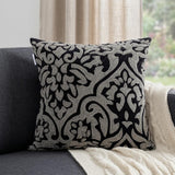 18" Black and Silver Damask Velvet Throw Pillow With Beads