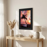Palm Tree Sunset Black Framed Print Wall Art