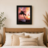 Palm Tree Sunset Black Framed Print Wall Art