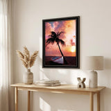 Palm Tree Sunset Black Framed Print Wall Art