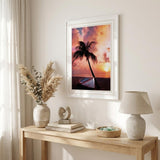 Palm Tree Sunset Black Framed Print Wall Art