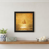 Solo Gold Sunset Sailboat Black Framed Print Wall Art