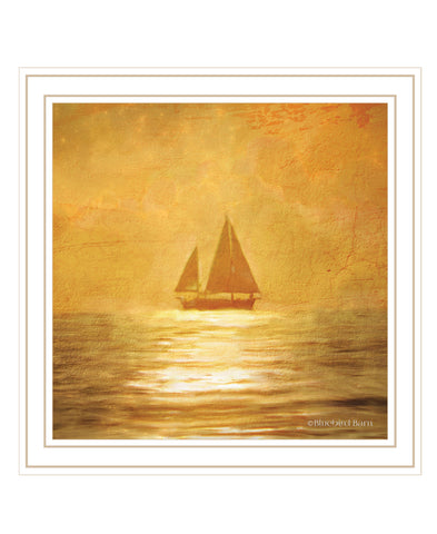 Solo Gold Sunset Sailboat White Framed Print Wall Art