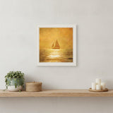 Solo Gold Sunset Sailboat White Framed Print Wall Art