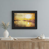 Yellow Sunset Boats In Marina Black Framed Print Wall Art