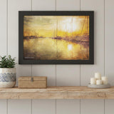 Yellow Sunset Boats In Marina Black Framed Print Wall Art