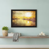 Yellow Sunset Boats In Marina Black Framed Print Wall Art