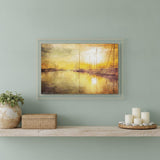 Yellow Sunset Boats In Marina White Framed Print Wall Art