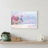 Rainbow Bright Sandy Beach with Umbrellas White Framed Print Wall Art