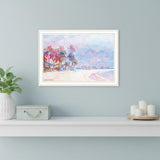 Rainbow Bright Sandy Beach with Umbrellas White Framed Print Wall Art