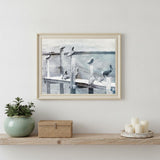 Birds on the Pier White Framed Print Wall Art
