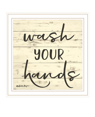 Wash Your Hands White Framed Print Bathroom Wall Art