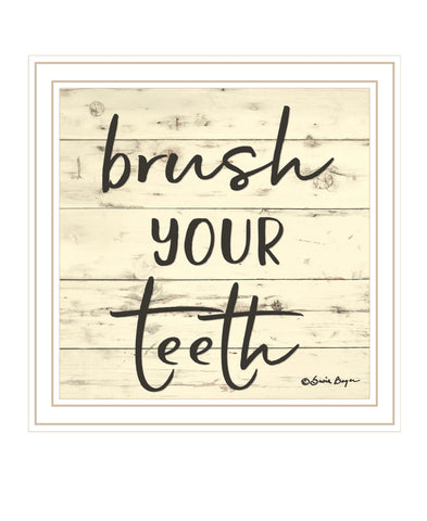 Brush your Teeth White Framed Print Bathroom Wall Art