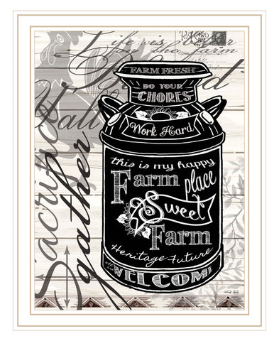 FARM SWEET FARM MILK CAN White Framed Print Wall Art