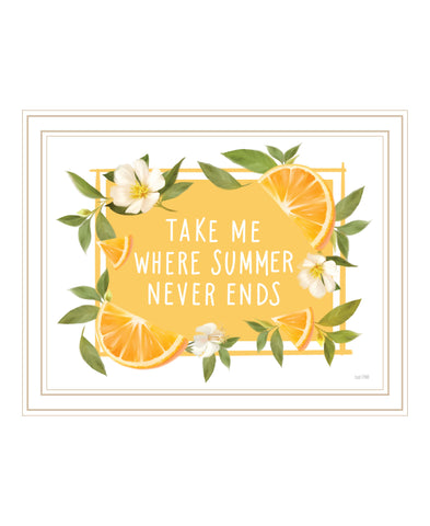 Take Me Where Summer Never Ends White And Gold Framed Print Wall Art