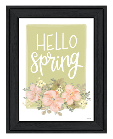 Hello Spring Floral Black Framed Print Wall Art