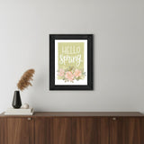 Hello Spring Floral Black Framed Print Wall Art