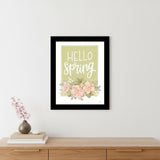 Hello Spring Floral Black Framed Print Wall Art