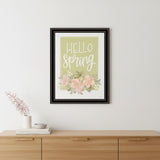 Hello Spring Floral Black Framed Print Wall Art