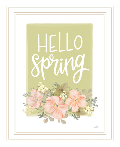 Hello Spring Floral White Framed Print Wall Art