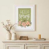 Hello Spring Floral White Framed Print Wall Art