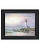Lighthouse at Sunset Black Framed Print Wall Art