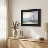 Lighthouse at Sunset Black Framed Print Wall Art