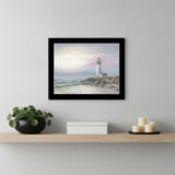 Lighthouse at Sunset Black Framed Print Wall Art