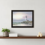 Lighthouse at Sunset Black Framed Print Wall Art