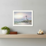Lighthouse at Sunset White Framed Print Wall Art
