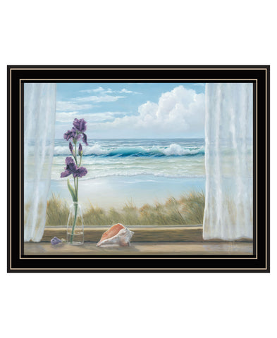 Irises on Windowsill Black Framed Print Wall Art