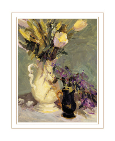 Tulips and Lavender White Framed Print Wall Art