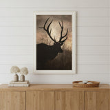 Elk Sunrise White Framed Print Wall Art